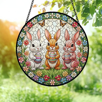 Adorable Easter Stained Glass Suncatcher Bunny and Egg Nursery - Thegiftio