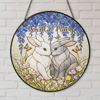 Custom Bunny Couple Easter Stained Glass Suncatcher Romantic - Thegiftio