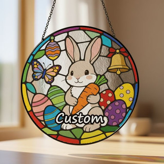 Custom Name Stained Glass Suncatcher Easter Bunny Spring Decor - Thegiftio