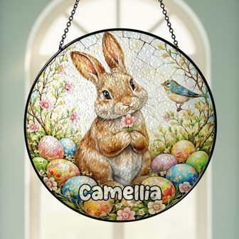 Custom Name Stained Glass Suncatcher Heartfelt Easter Bunny Gift - Thegiftio