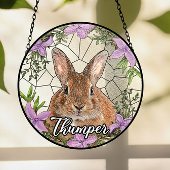 Easter Stained Glass Suncatcher with Bunny Pet Memorial Portrait - Thegiftio