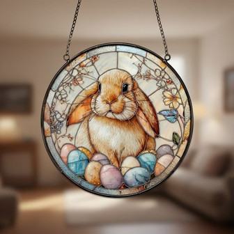 Easter Stained Glass Suncatcher Forest Nature Bunny Gift for Her - Thegiftio