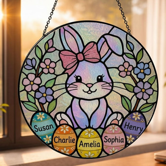 Family Names Stained Glass Suncatcher Bespoke Easter Bunny Art - Thegiftio