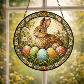Floral Easter Bunny Stained Glass Suncatcher A Gift of Faith - Thegiftio