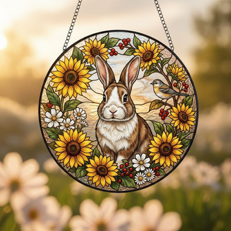 Floral Easter Bunny Stained Glass Suncatcher Spring Gift - Thegiftio