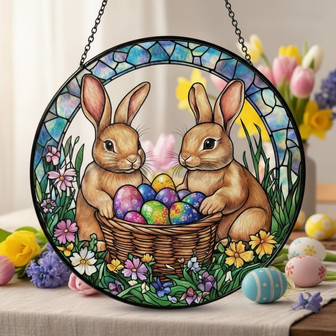 Sweet Brown Easter Bunny Stained Glass Suncatcher Window Art - Thegiftio