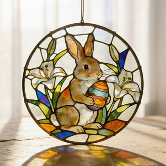 Vibrant Easter Bunny and Egg Stained Glass Suncatcher Spring - Thegiftio