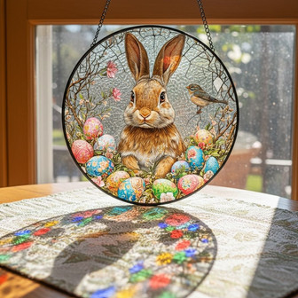Vibrant Easter Bunny Stained Glass Suncatcher Heartwarming Spring - Thegiftio