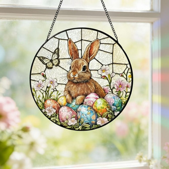Vibrant Easter Rabbit Stained Glass Suncatcher Heartfelt Art - Thegiftio