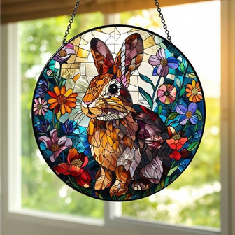 Vibrant Floral Easter Bunny Stained Glass Suncatcher Spring - Thegiftio