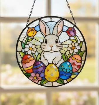 Vibrant Stained Glass Suncatcher Floral Easter Bunny Mom Gift - Thegiftio