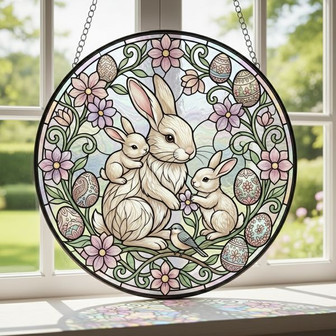 Vibrant Stained Glass Suncatcher Whimsical Easter Bunny Gift - Thegiftio