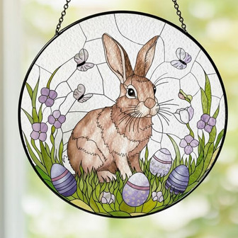 Whimsical Easter Bunny Eggs Stained Glass Suncatcher Window Art - Thegiftio