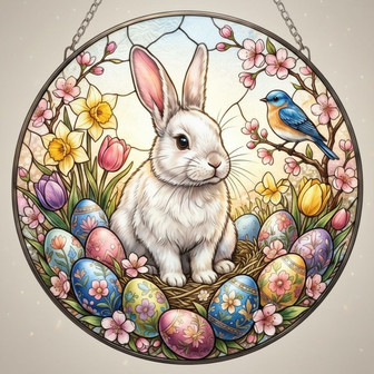 Whimsical Easter Rabbit Stained Glass Suncatcher Window Magic - Thegiftio