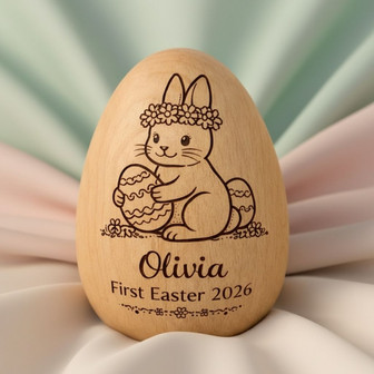 2026 Baby First Bunny Custom Wooden Engraved Easter Egg Keepsake - Thegiftio