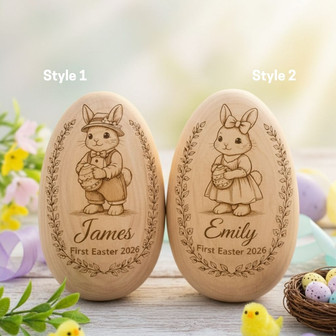 2026 Baby First Keepsake Custom Wooden Engraved Easter Egg - Thegiftio