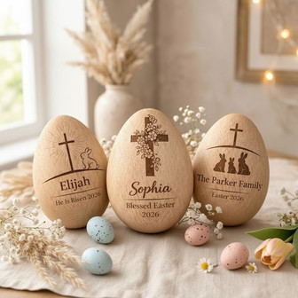 2026 Christian Blessing Wooden Engraved Easter Egg Cross - Thegiftio