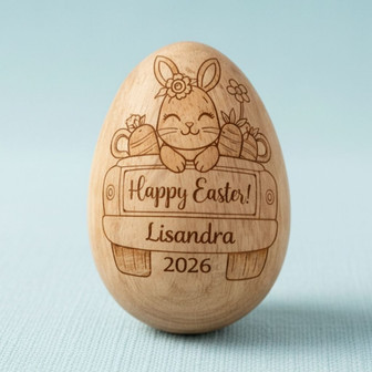 Adorable 2026 Bunny Custom Wooden Engraved Easter Egg Surprise - Thegiftio