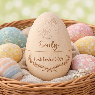 Baby First Bunny Custom Wooden Engraved Easter Egg Keepsake - Thegiftio
