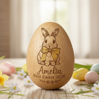 Baby First Rhythmic Gift Musical Wooden Engraved Easter Egg Shaker - Thegiftio