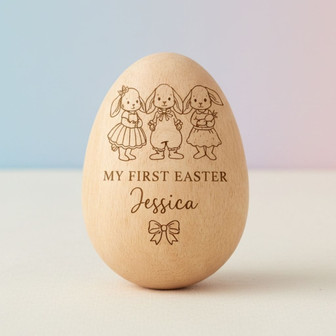 Blessed 1st Musical Bunny Wooden Engraved Easter Egg Gift - Thegiftio