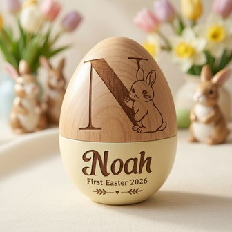 Cherish 2026 Custom Name Wooden Engraved Easter Egg Hollow Gift - Thegiftio