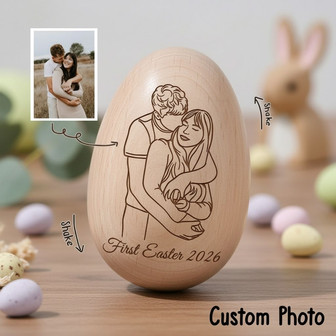 Custom Photo Portrait Wooden Engraved Easter Egg First Easter 2026 - Thegiftio