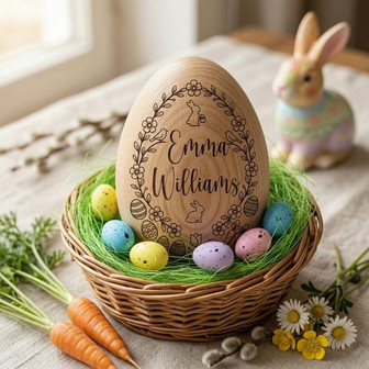 Family Name Heirlooms Custom Wooden Engraved Easter Egg Decor - Thegiftio