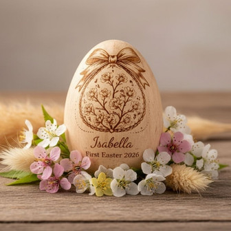 Floral 2026 Baby Keepsake Custom Wooden Engraved Easter Egg - Thegiftio