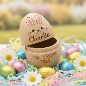 Modern 2026 Bunny Keepsake Wooden Engraved Easter Egg for Girls - Thegiftio
