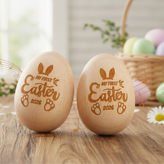 My First Easter 2026 Wooden Engraved Easter Egg Decor - Thegiftio