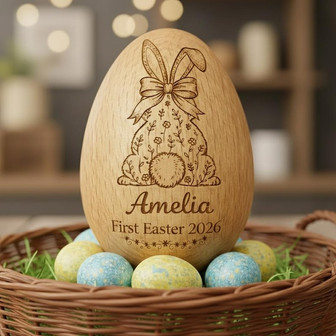 Rhythmic Baby First Wooden Engraved Easter Egg Shaker - Thegiftio