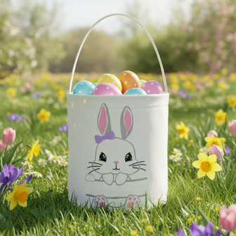 Vibrant Cute Bunny Easter Fabric Basket Fun Egg Hunt for Kids - Thegiftio