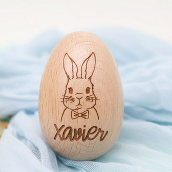 Whimsical Bunny Name Wooden Engraved Easter Egg Kids Decor - Thegiftio