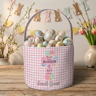 Faithful Hearts Personalized Cross Easter Fabric Basket - Thegiftio