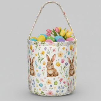 Floral Bunny Easter Fabric Basket Charming Spring Keepsake - Thegiftio