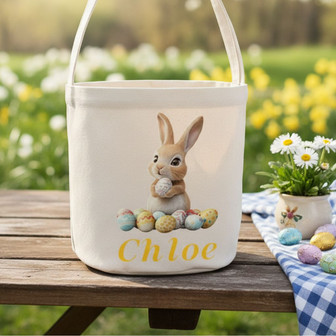 Their Name Their Joy Custom Bunny Easter Fabric Basket - Thegiftio