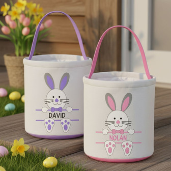 Personalized Cartoon Bunny Canvas Easter Fabric Basket - Thegiftio