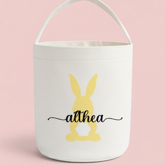 Personalized Monogram Bunny Easter Fabric Basket for Kids - Thegiftio