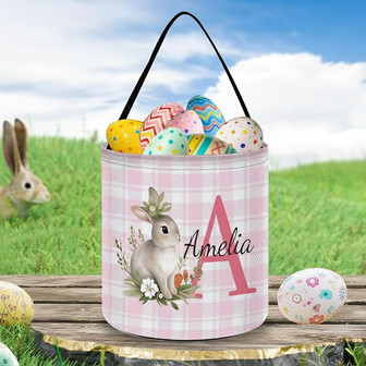 Pink Plaid Bunny Easter Fabric Basket Your Child Personalized Gift - Thegiftio