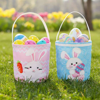 Vibrant Pink Blue Easter Fabric Basket for Egg Hunt Fun - Thegiftio