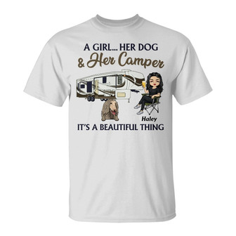 A Girl Her Dog Her Camper Custom T-Shirt - Gift for Women - Thegiftio UK