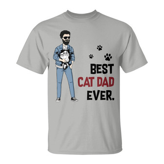 Best Cat Dad Ever Stick Cat Man Custom T-Shirt - For Dad - Thegiftio UK
