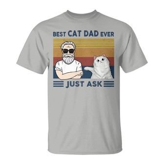 Cat Dad With Fluffy Cat Custom T-Shirt - Gift for Dad - Thegiftio UK