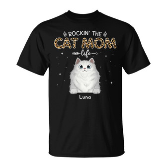 Cat Mom Peeking Fluffy Cats Leopard Custom T-Shirt - Thegiftio UK