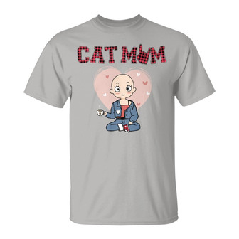 Cat Mom Red Plaid Chibi Girl Custom T-Shirt - Gift for Mom - Thegiftio UK