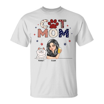 Cat Mom Stars And Stripes Custom T-Shirt - Gift for Cat Moms - Thegiftio UK