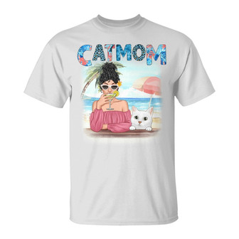 Cat Mom Summer Pattern Custom T-Shirt - Gift for Cat Moms - Thegiftio UK