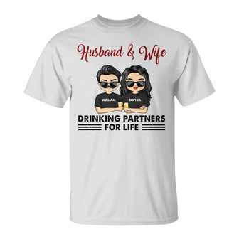 Chibi Couple Drinking Partners Custom T-Shirt - Thegiftio UK