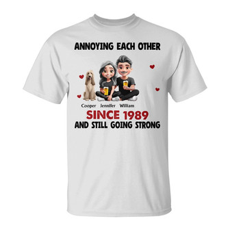 Couple Annoying Each Other With Dogs Custom T-Shirt - Thegiftio UK